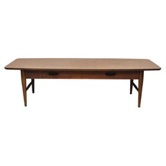 Lane Mid-Century Modern Surfboard Laminate Top Coffee Table with Drawer