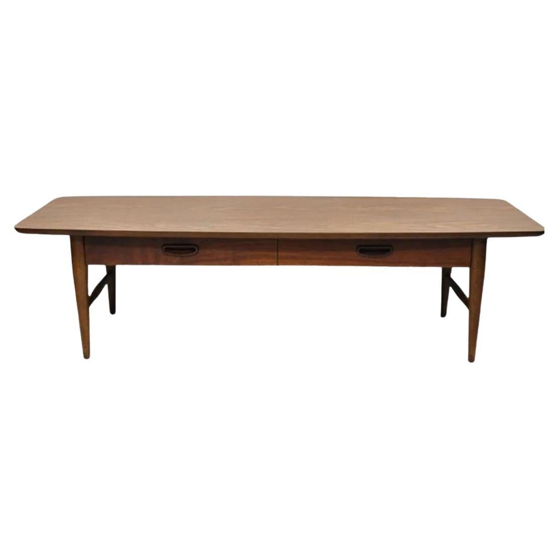 Lane Mid Century Modern 56" Long Surfboard Laminate Top Coffee Table with Drawer For Sale