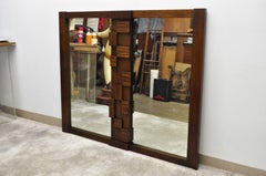 Lane Mid-Century Modern Brutalist Cubist Block Rectangular Wood Frame Mirror