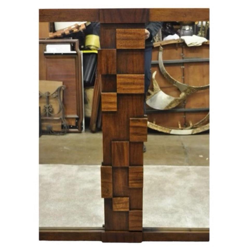 Mid-Century moderno Lane Mid Century Modern Brutalist Cubist Block Rectangular Wood Frame 52
