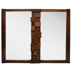 Lane Mid Century Modern Brutalist Cubist Block Rectangular Wood Frame 52" Mirror
