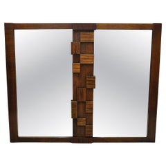 Lane Mid Century Modern Brutalist Cubist Block Rectangular Wood Frame 52" Mirror