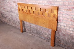 Lane Mid-Century Modern Brutalist Oak Queen Size Headboard, circa 1970s