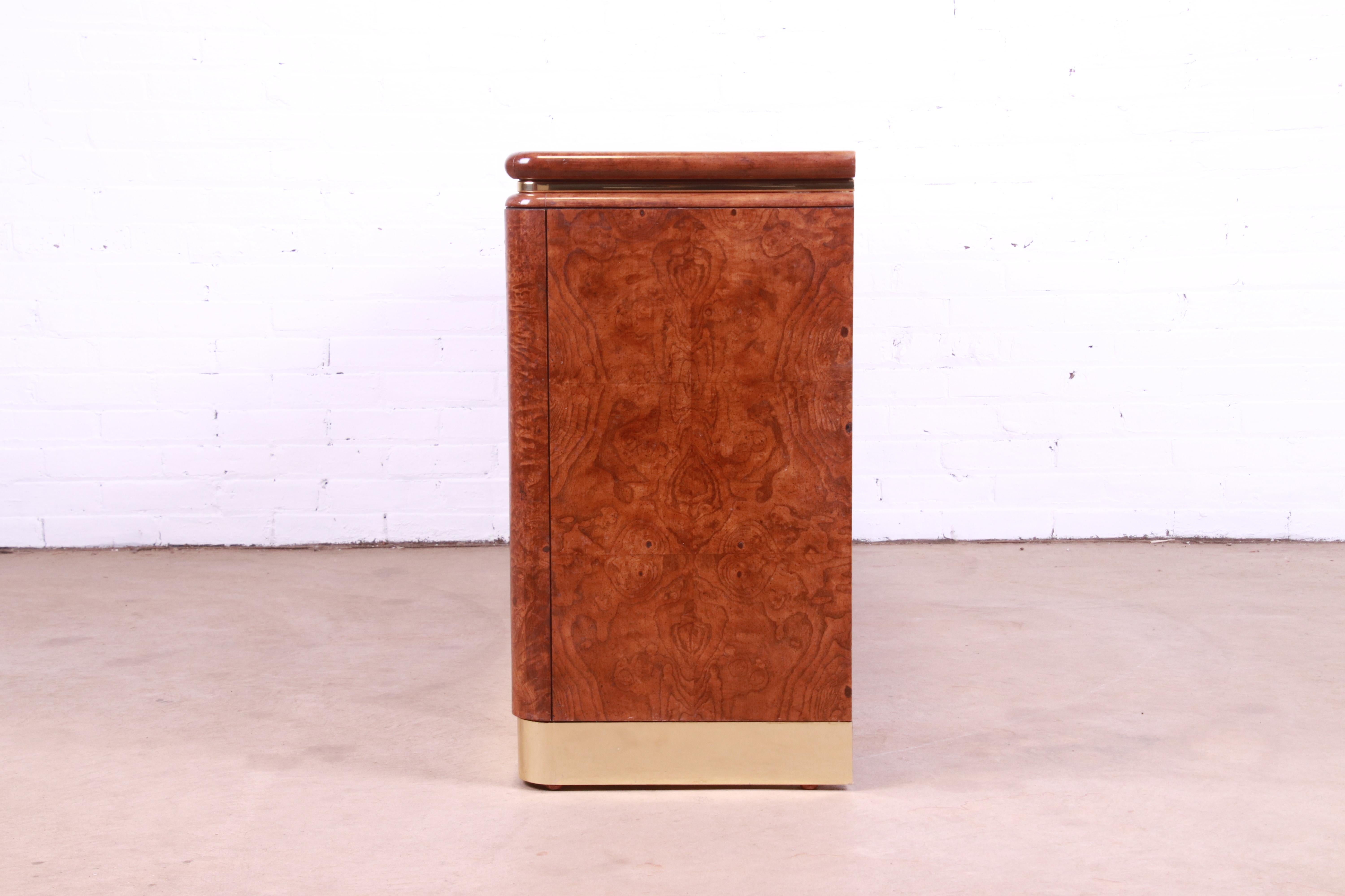 Lane Mid-Century Modern Burl Wood and Brass Sideboard Credenza, 1970s 6