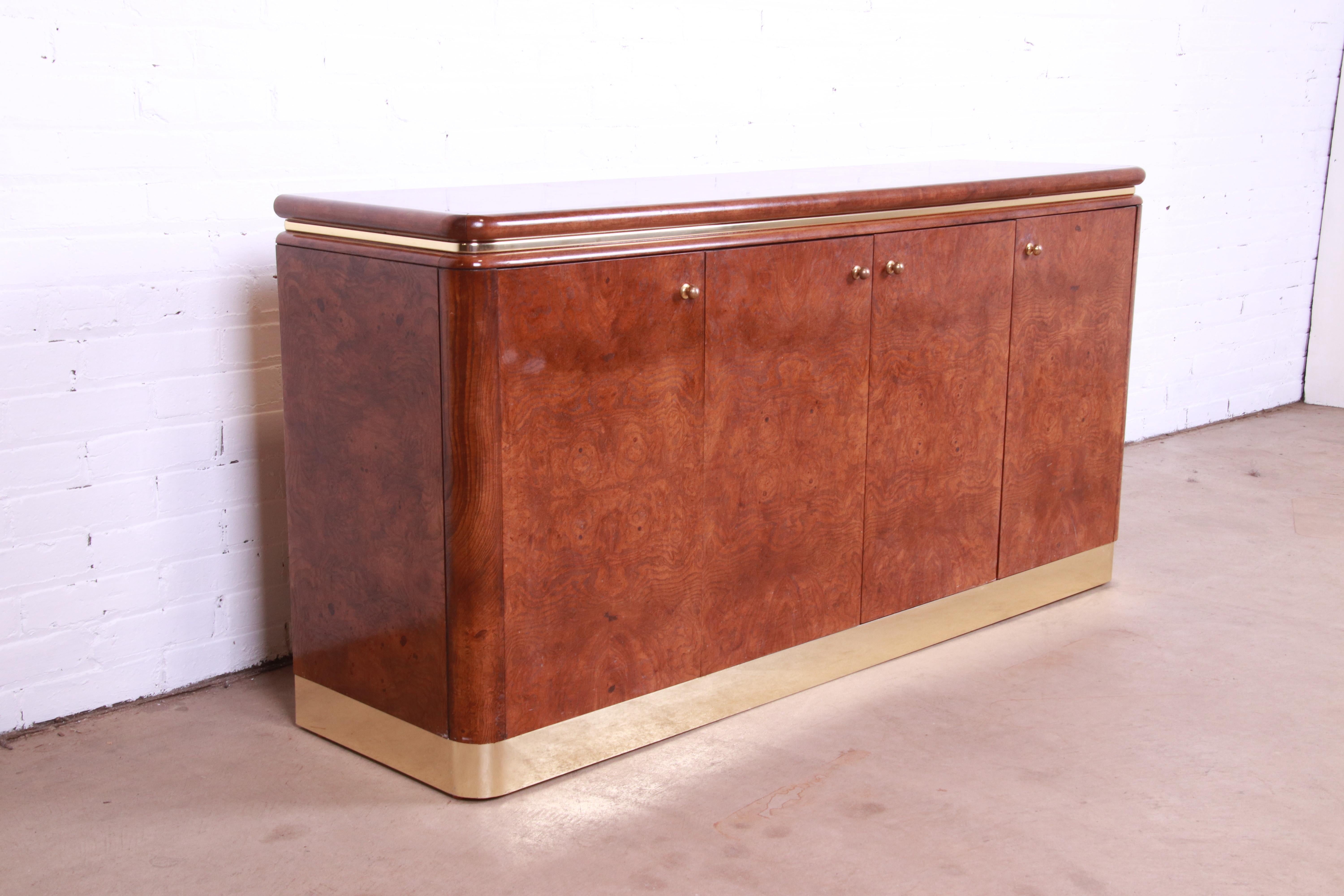 Lane Mid-Century Modern Burl Wood and Brass Sideboard Credenza, 1970s 2