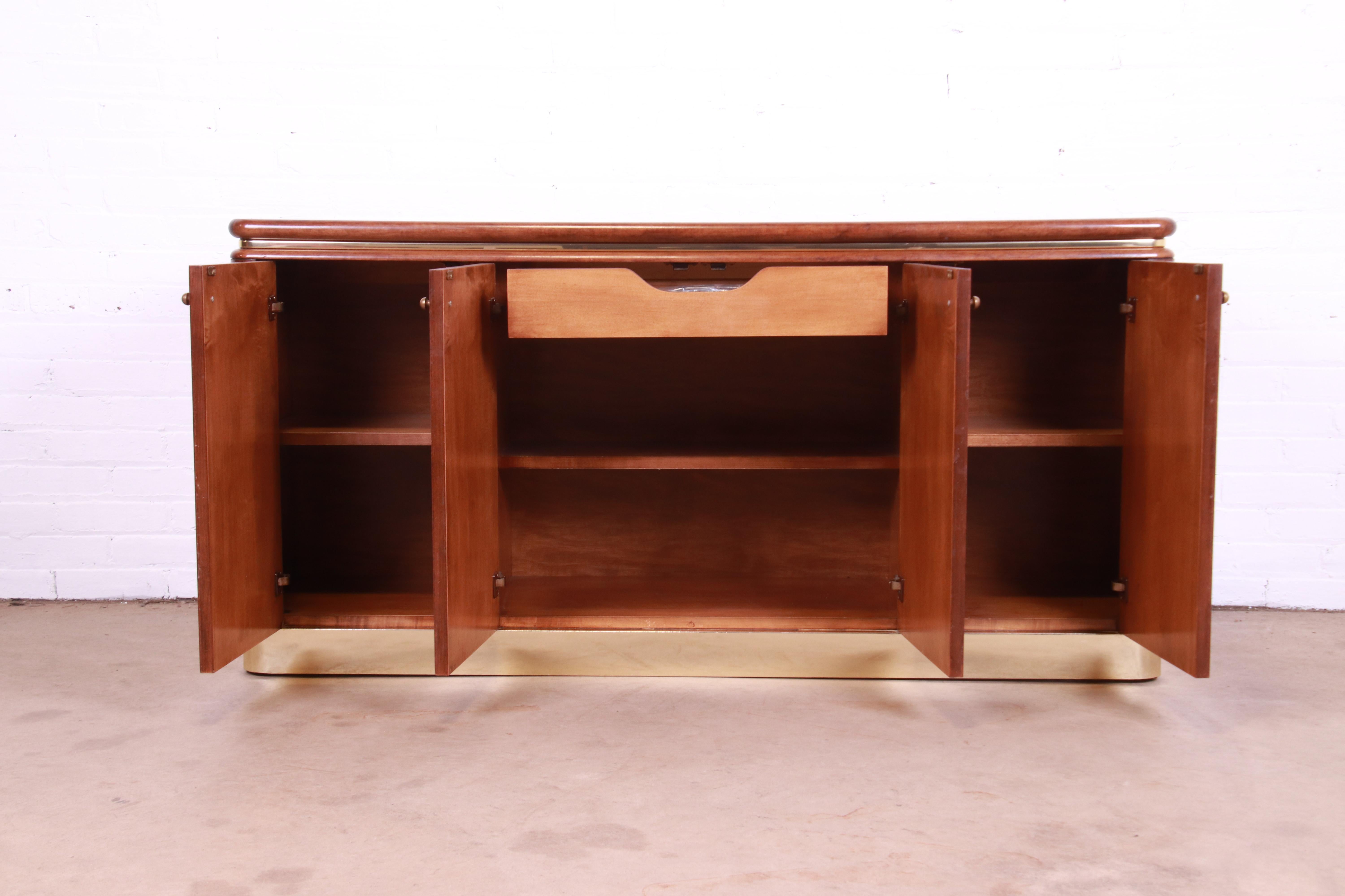 Lane Mid-Century Modern Burl Wood and Brass Sideboard Credenza, 1970s 3
