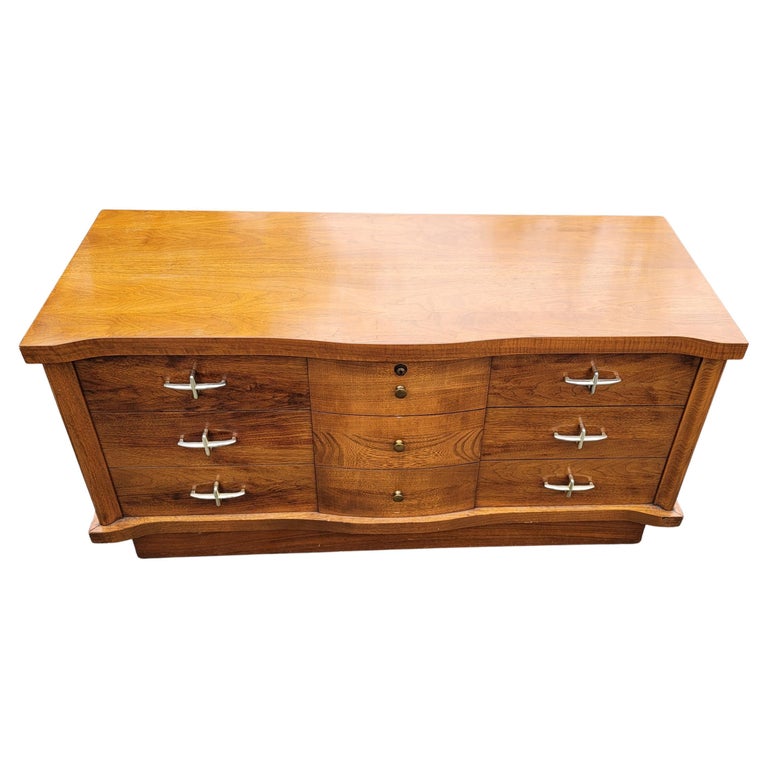 Lane MidCentury Modern Cedar Lined Fruitwood Faux Drawers Blanket Chest For Sale at 1stDibs