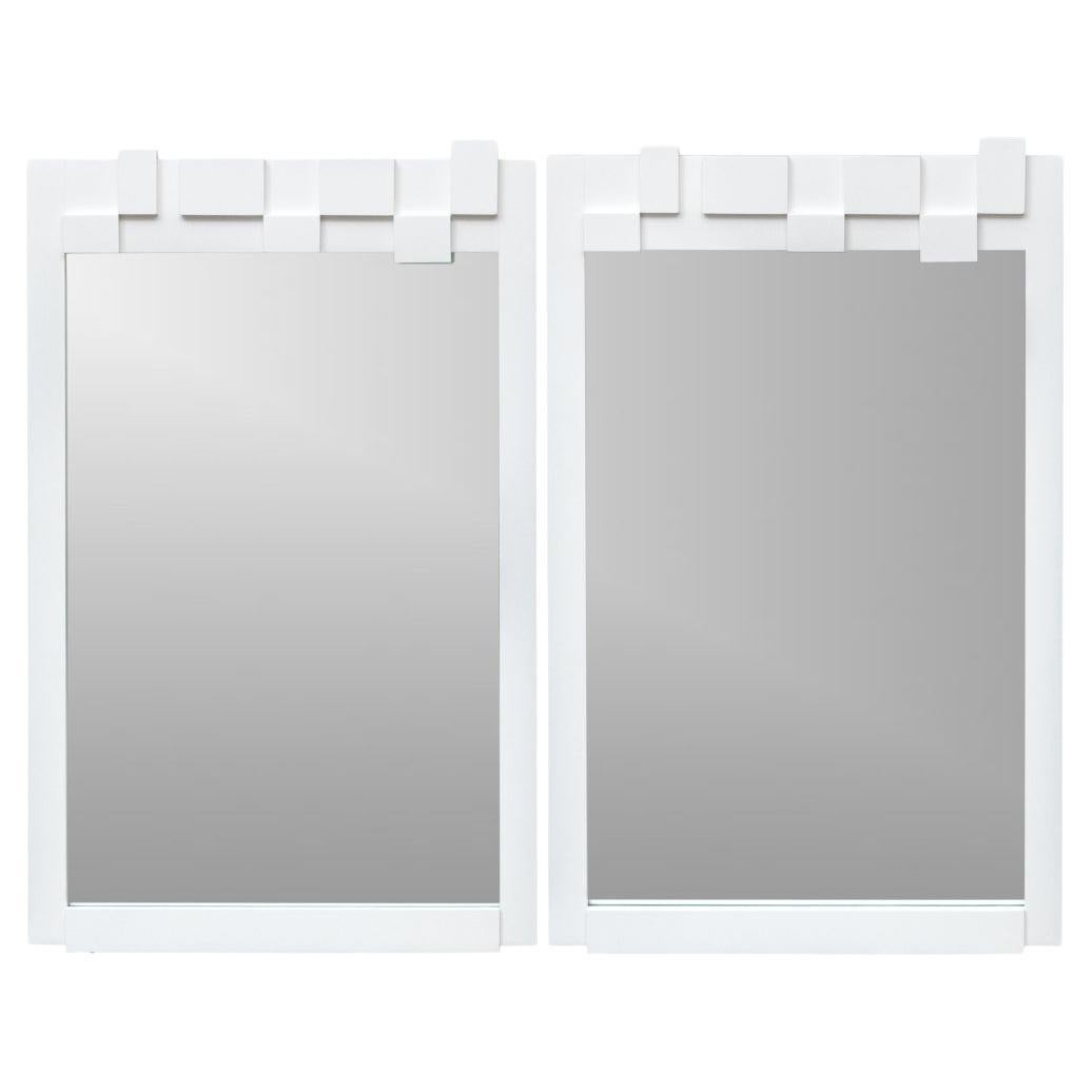 Lane Mid-Century Modern Custom White Finished Walnut Wall Mirrors For Sale