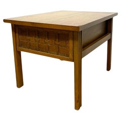 Lane Mid-Century Modern End Table with Basketweave Drawer Front