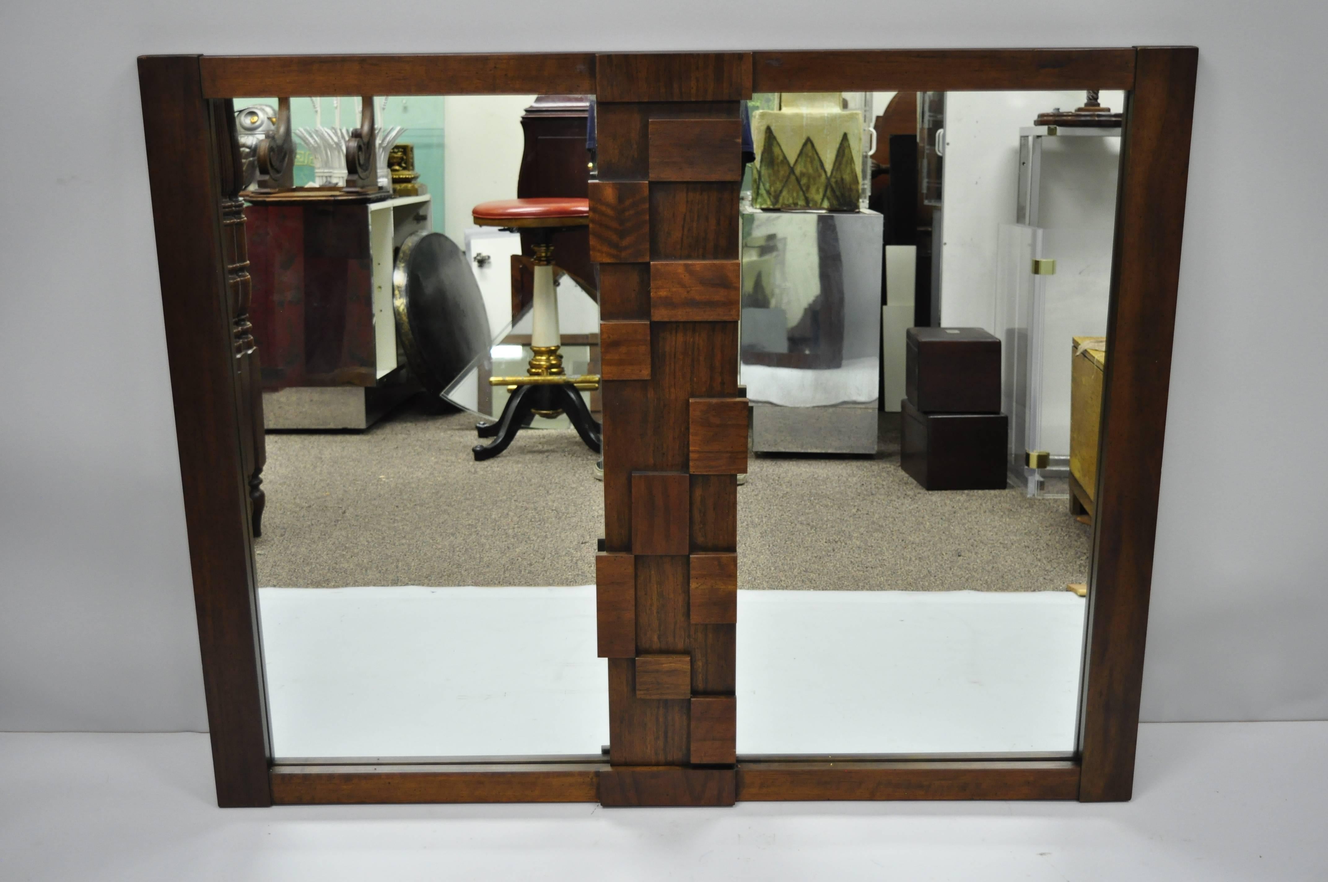 Lane Mid-Century Modern Geometric Block Brutalist Wall Dresser Double Mirror For Sale 4