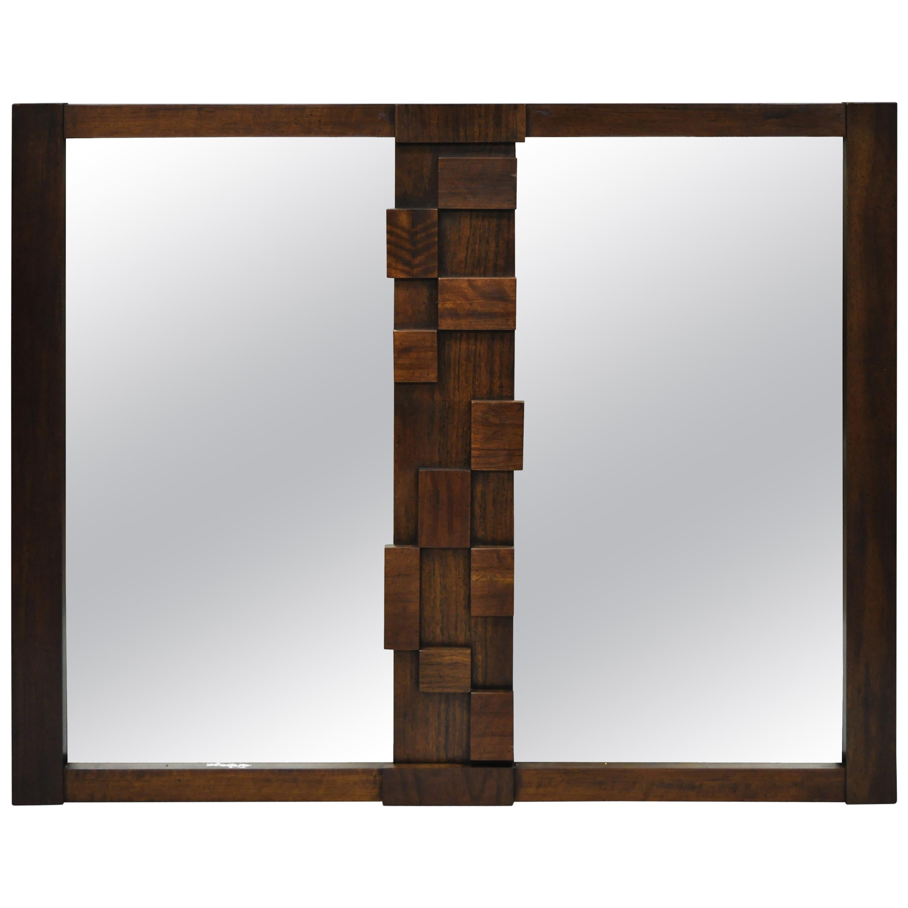 Lane Mid-Century Modern Geometric Block Brutalist Wall Dresser Double Mirror  For Sale at 1stDibs