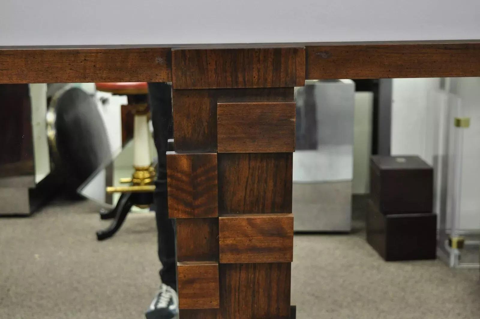 Mid-Century Modern Lane Mid Century Modern Geometric Wood Block Brutalist Double Wall Mirror For Sale