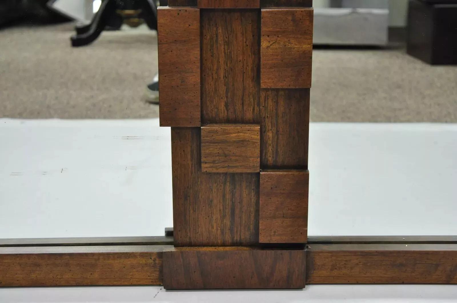 Lane Mid Century Modern Geometric Wood Block Brutalist Double Wall Mirror In Good Condition For Sale In Philadelphia, PA