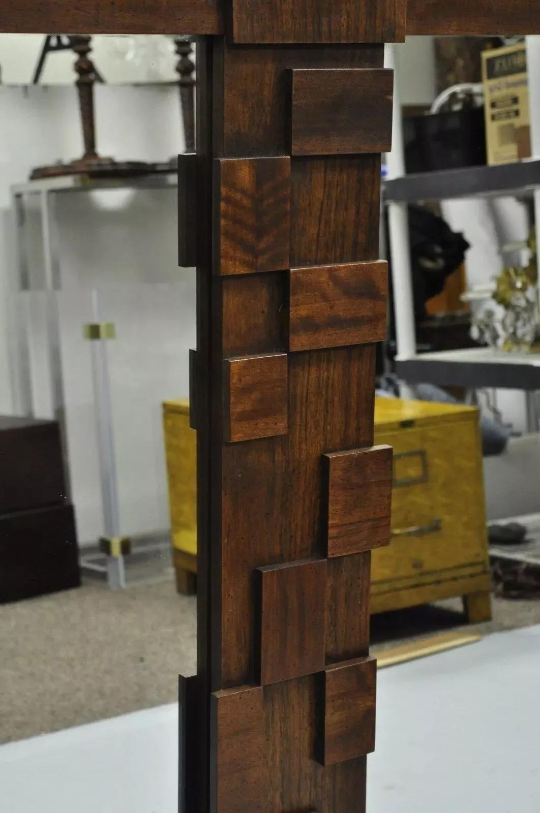 20th Century Lane Mid Century Modern Geometric Wood Block Brutalist Double Wall Mirror For Sale