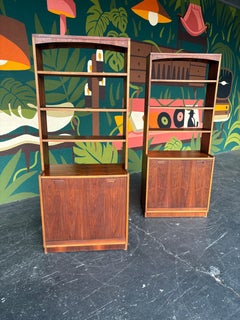 Lane Mid Century Modern Record Cabinet Bookcase Pair