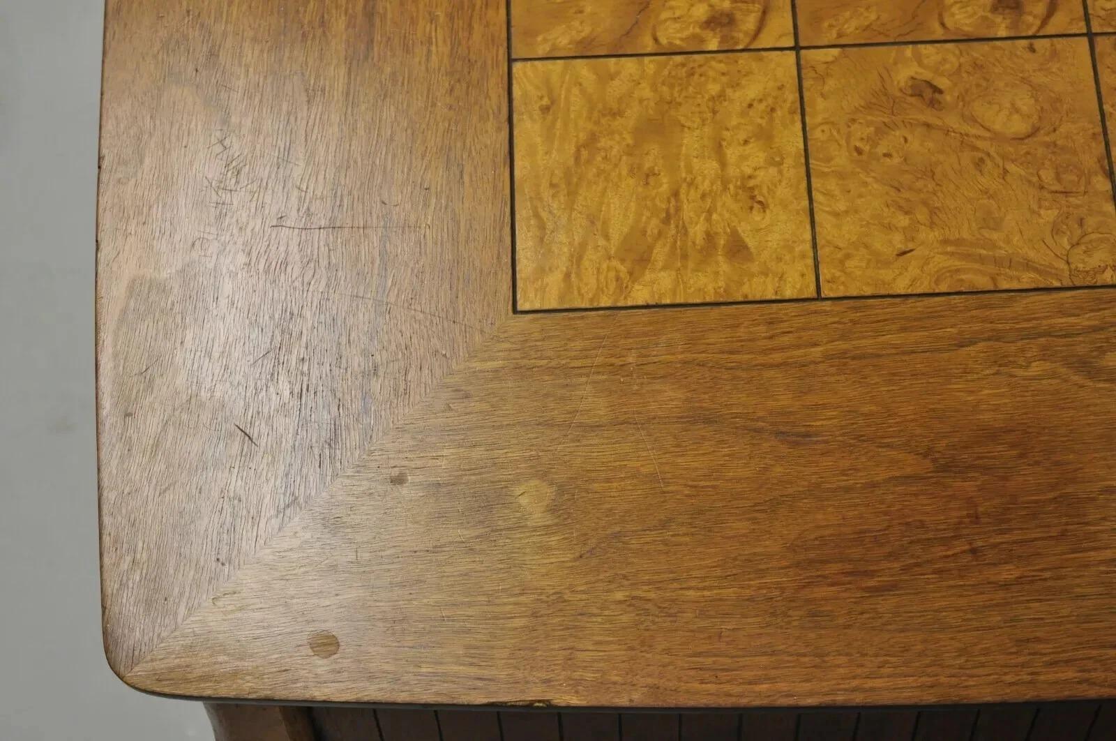 Lane Mid Century Modern Walnut 2 Drawer Lamp End Table with Burlwood Inlay Top For Sale 1