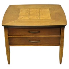 Lane Mid Century Modern Walnut 2 Drawer Lamp End Table with Burlwood Inlay Top
