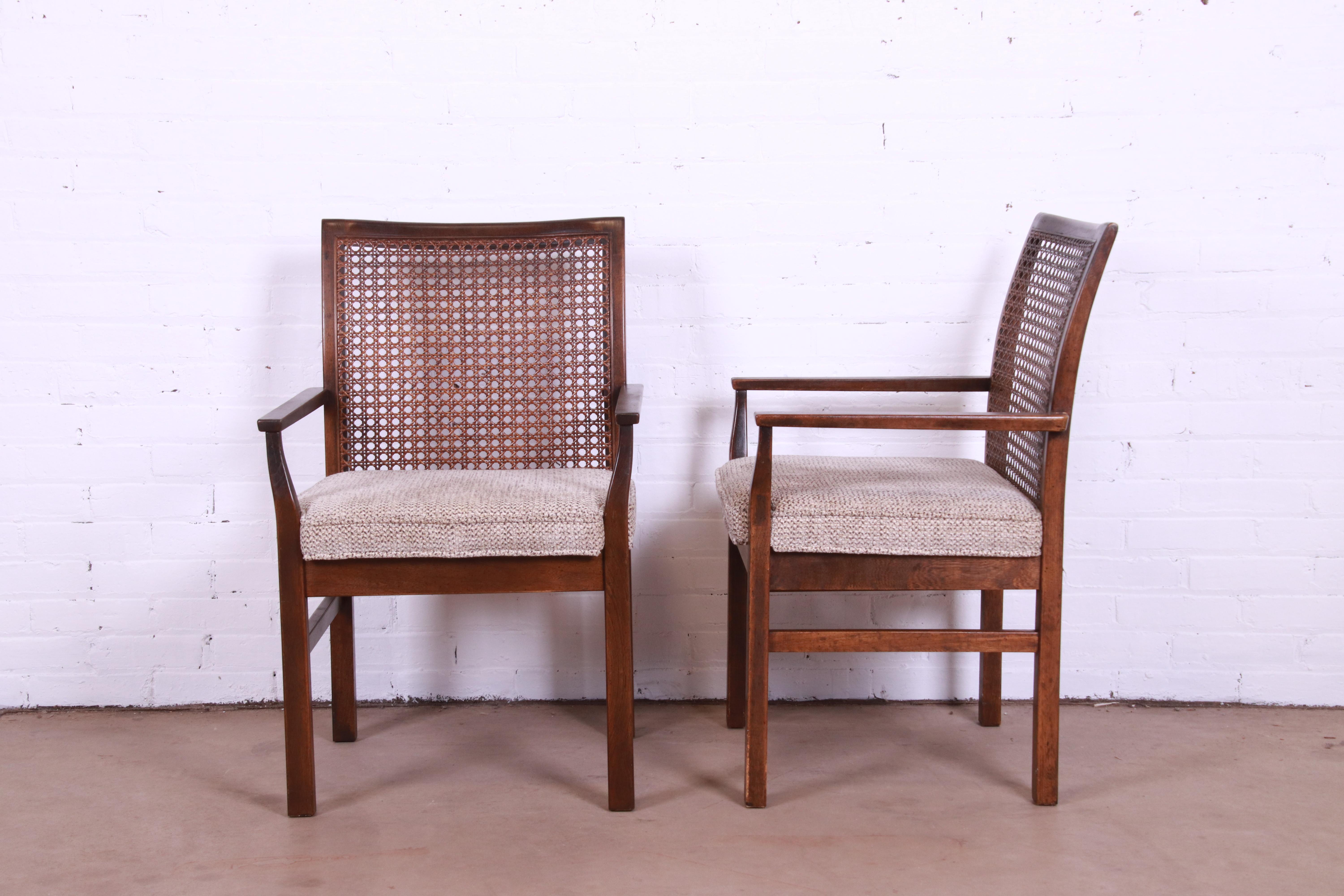 Lane Mid-Century Modern Walnut and Cane Dining Chairs, Set of Six 6