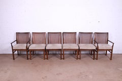 Lane Mid-Century Modern Walnut and Cane Dining Chairs, Set of Six
