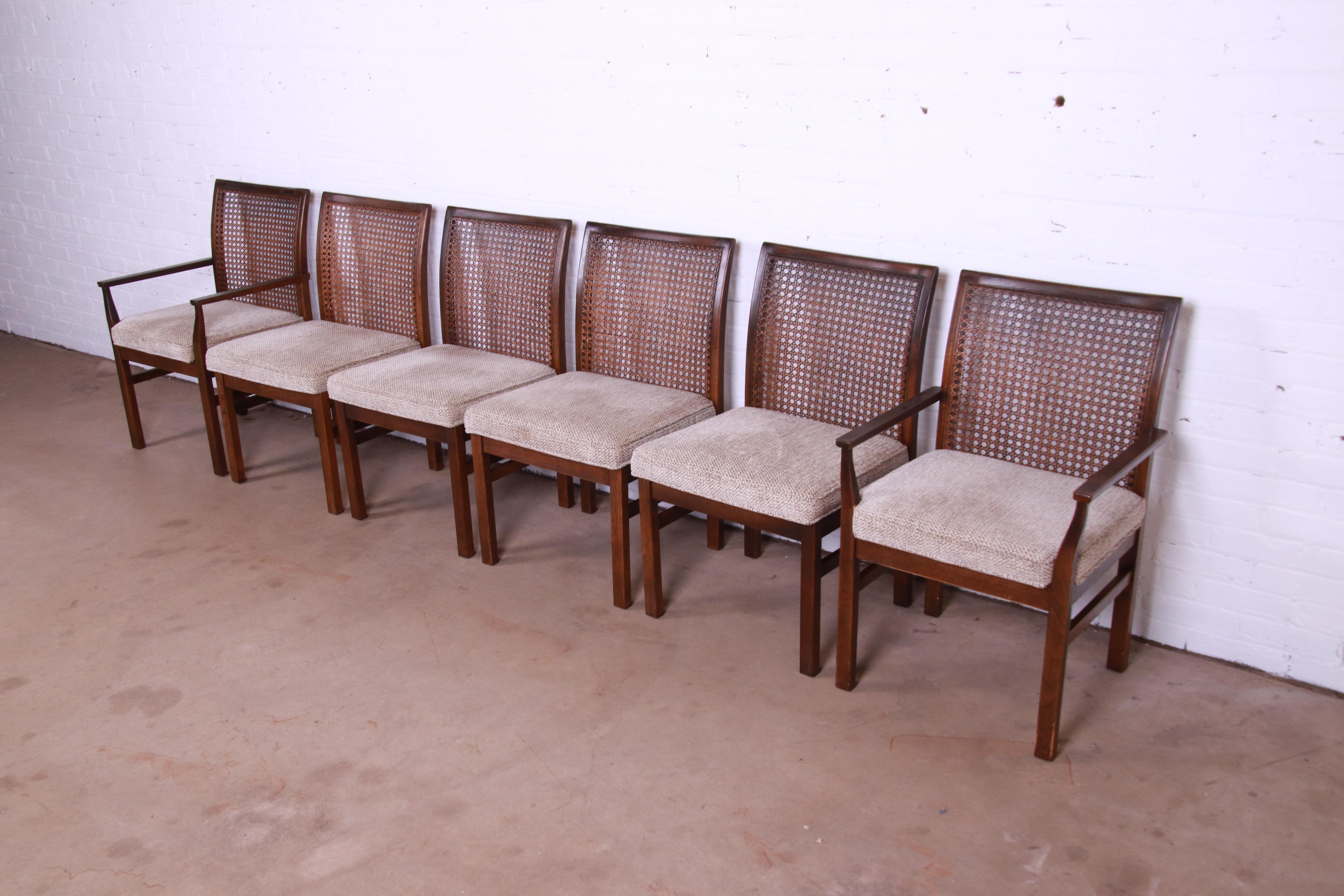 Lane Mid-Century Modern Walnut and Cane Dining Chairs, Set of Six In Good Condition In South Bend, IN