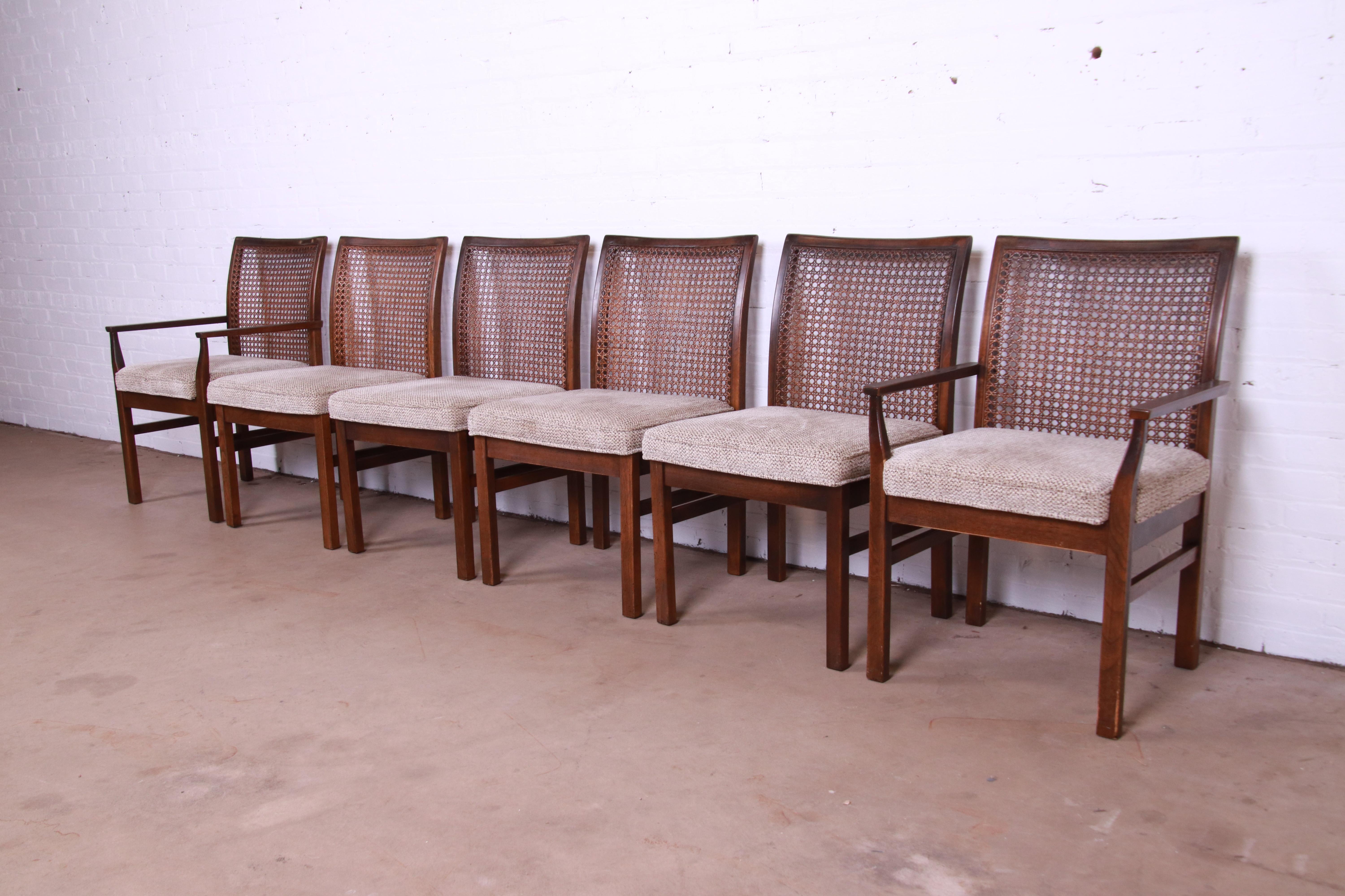 20th Century Lane Mid-Century Modern Walnut and Cane Dining Chairs, Set of Six
