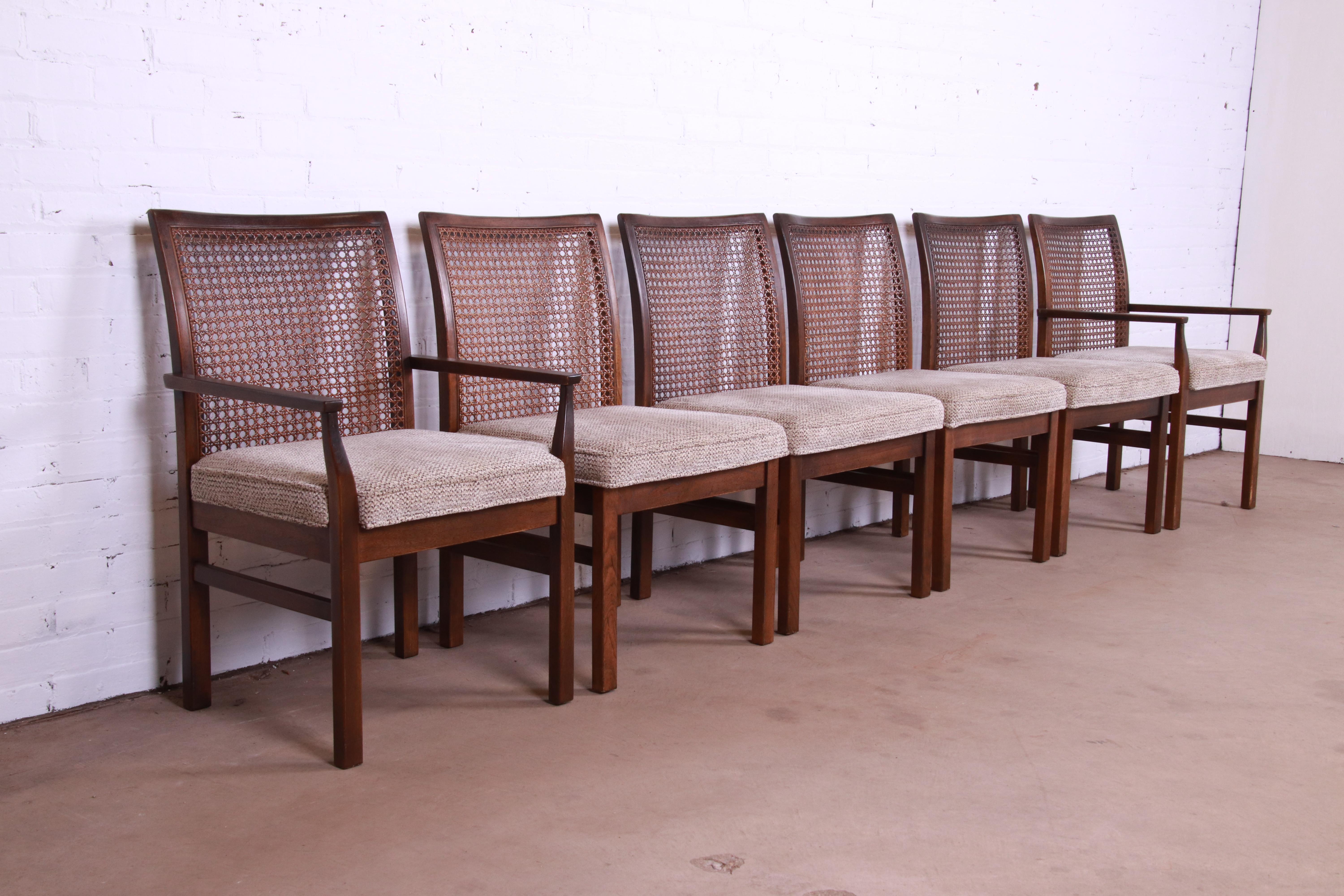 Lane Mid-Century Modern Walnut and Cane Dining Chairs, Set of Six 1
