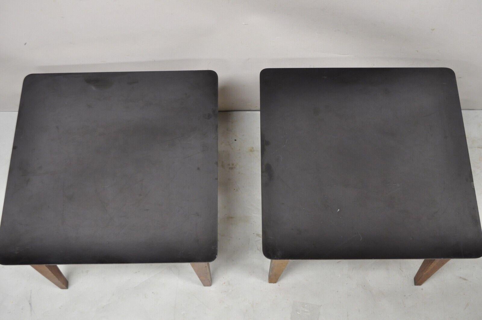 20th Century Lane Mid-Century Modern Walnut Black Laminate Top Low Side End Tables, Pair