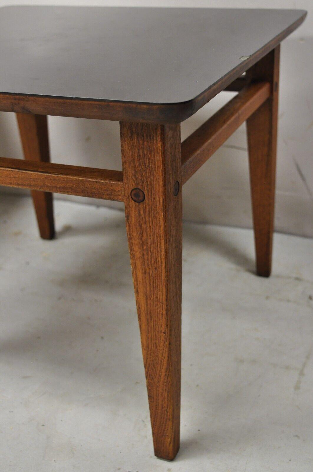 Lane Mid-Century Modern Walnut Black Laminate Top Low Side End Tables, Pair 5