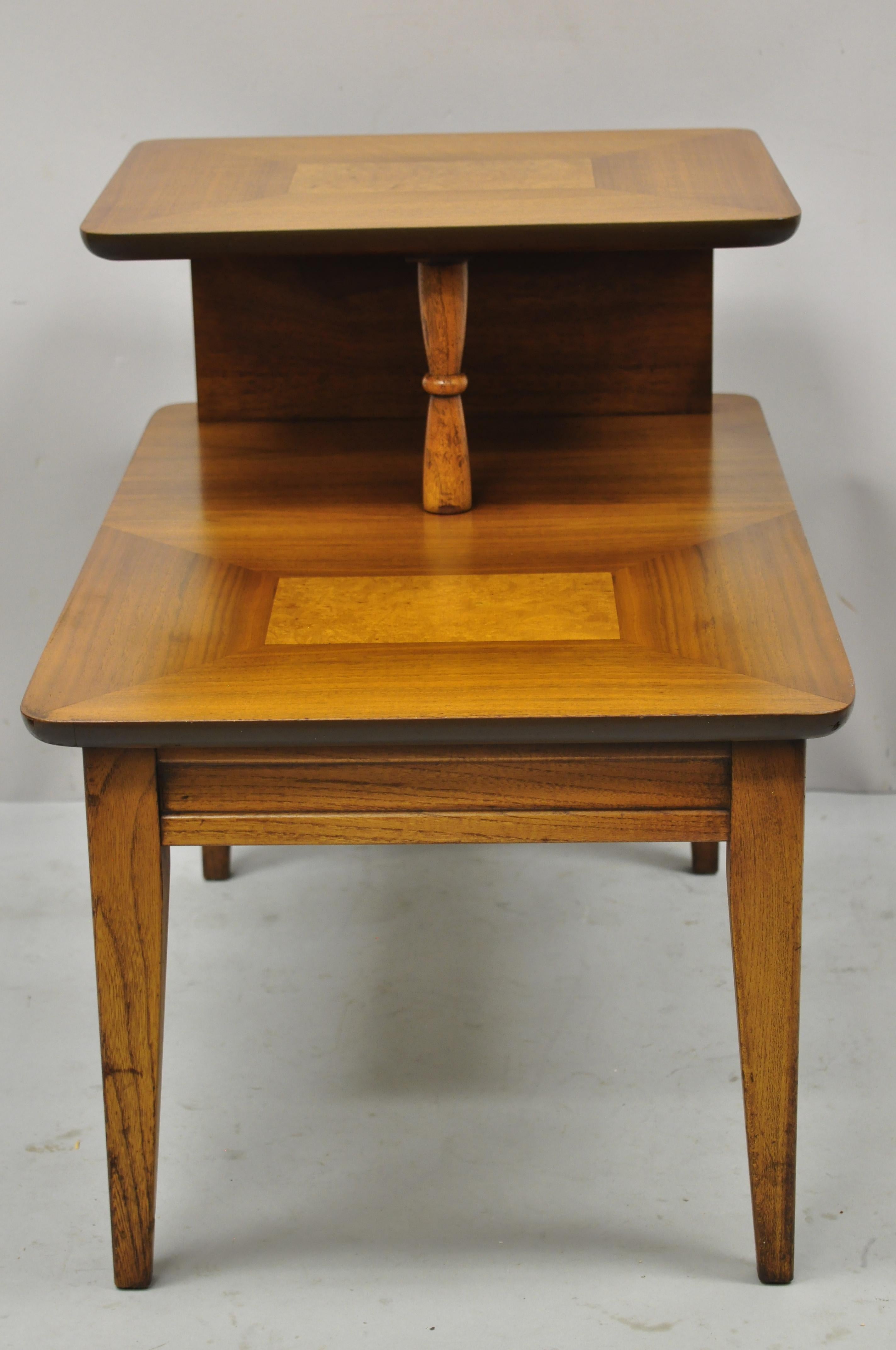 Lane Mid-Century Modern Walnut & Burl Wood Step Up Lamp Table Side End Table 3