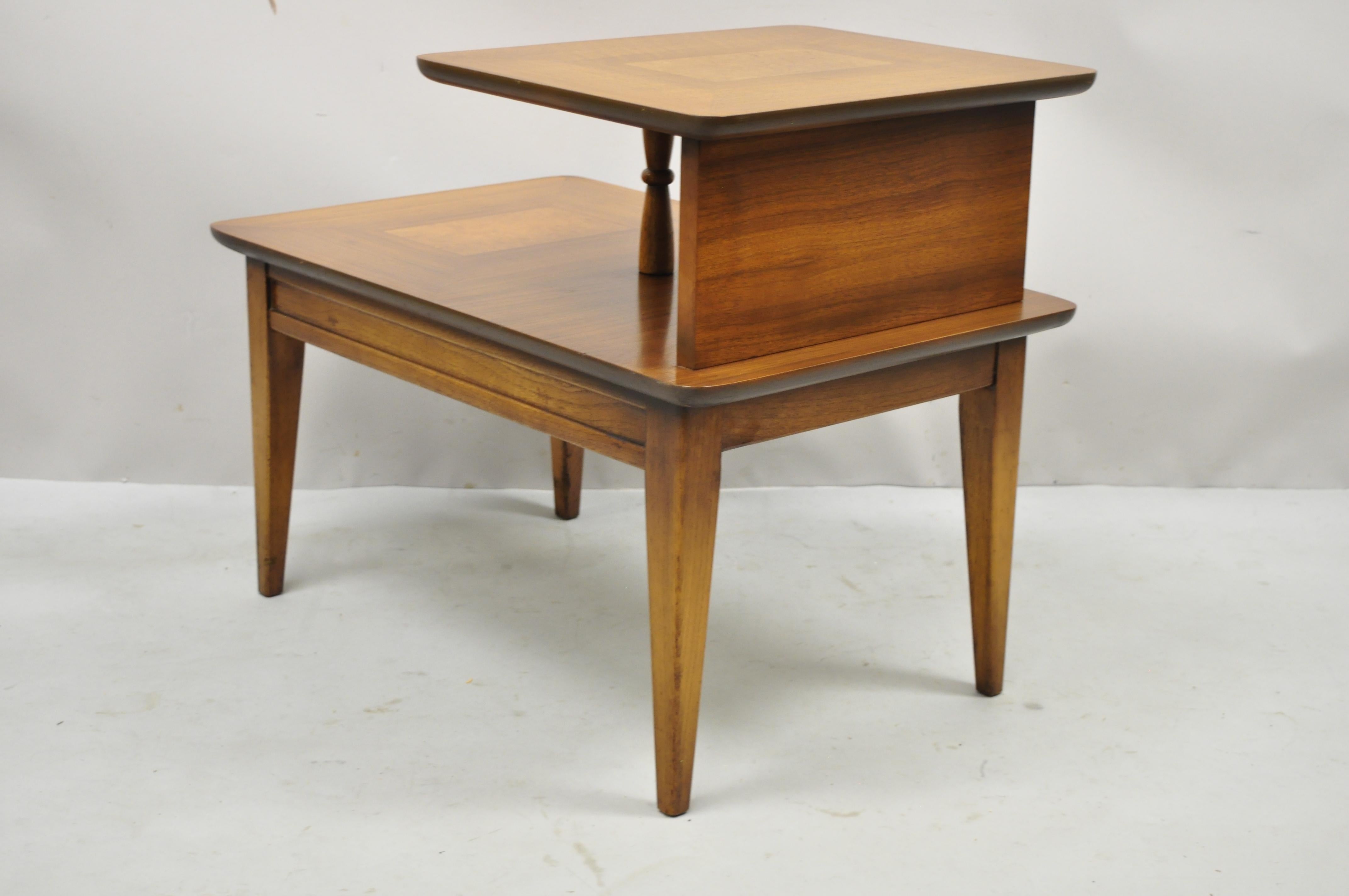 20th Century Lane Mid-Century Modern Walnut & Burl Wood Step Up Lamp Table Side End Table