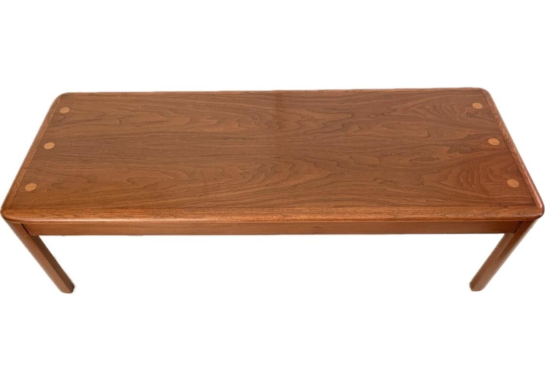 Lane Mid Century Modern Walnut Cross Banded Cocktail Table With Inlaid Dots For Sale 3