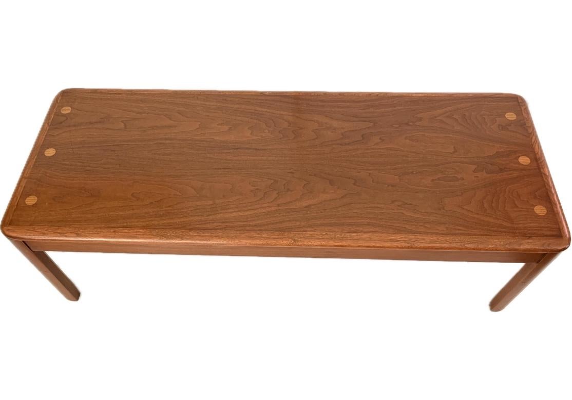 Lane Mid Century Modern Walnut Cross Banded Cocktail Table With Inlaid Dots For Sale 10