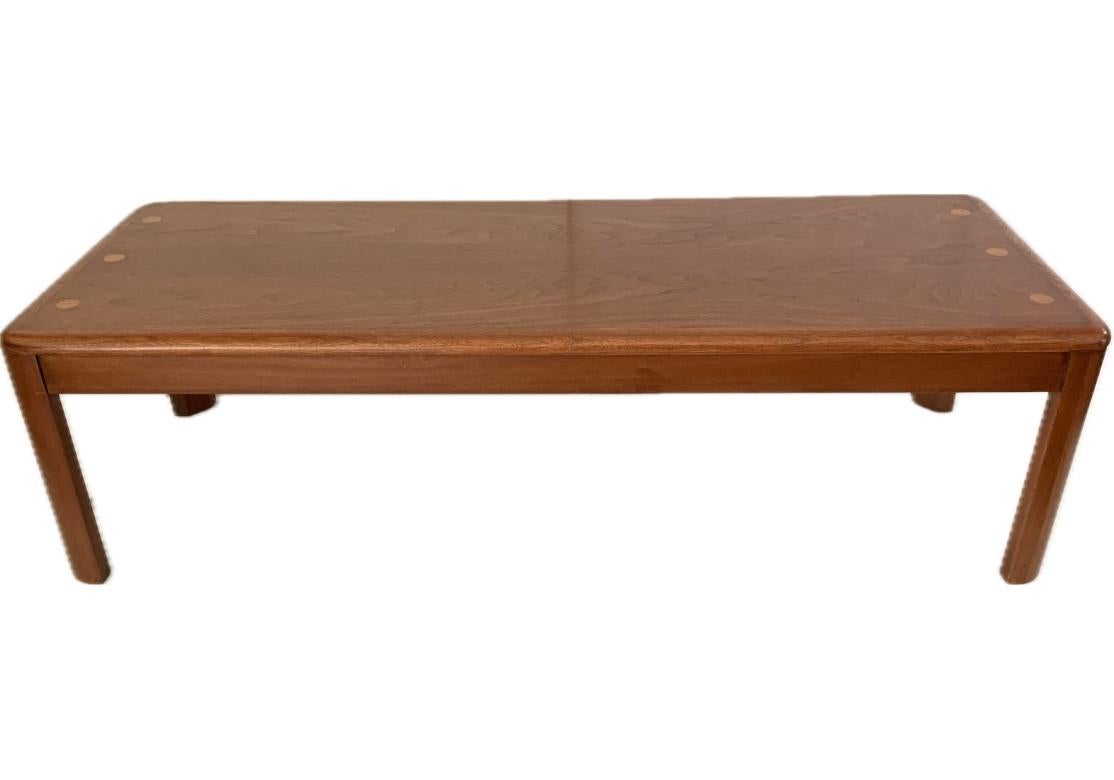 Inlay Lane Mid Century Modern Walnut Cross Banded Cocktail Table With Inlaid Dots For Sale