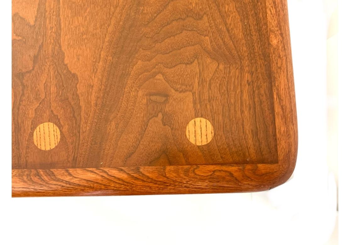 Lane Mid Century Modern Walnut Cross Banded Cocktail Table With Inlaid Dots For Sale 2