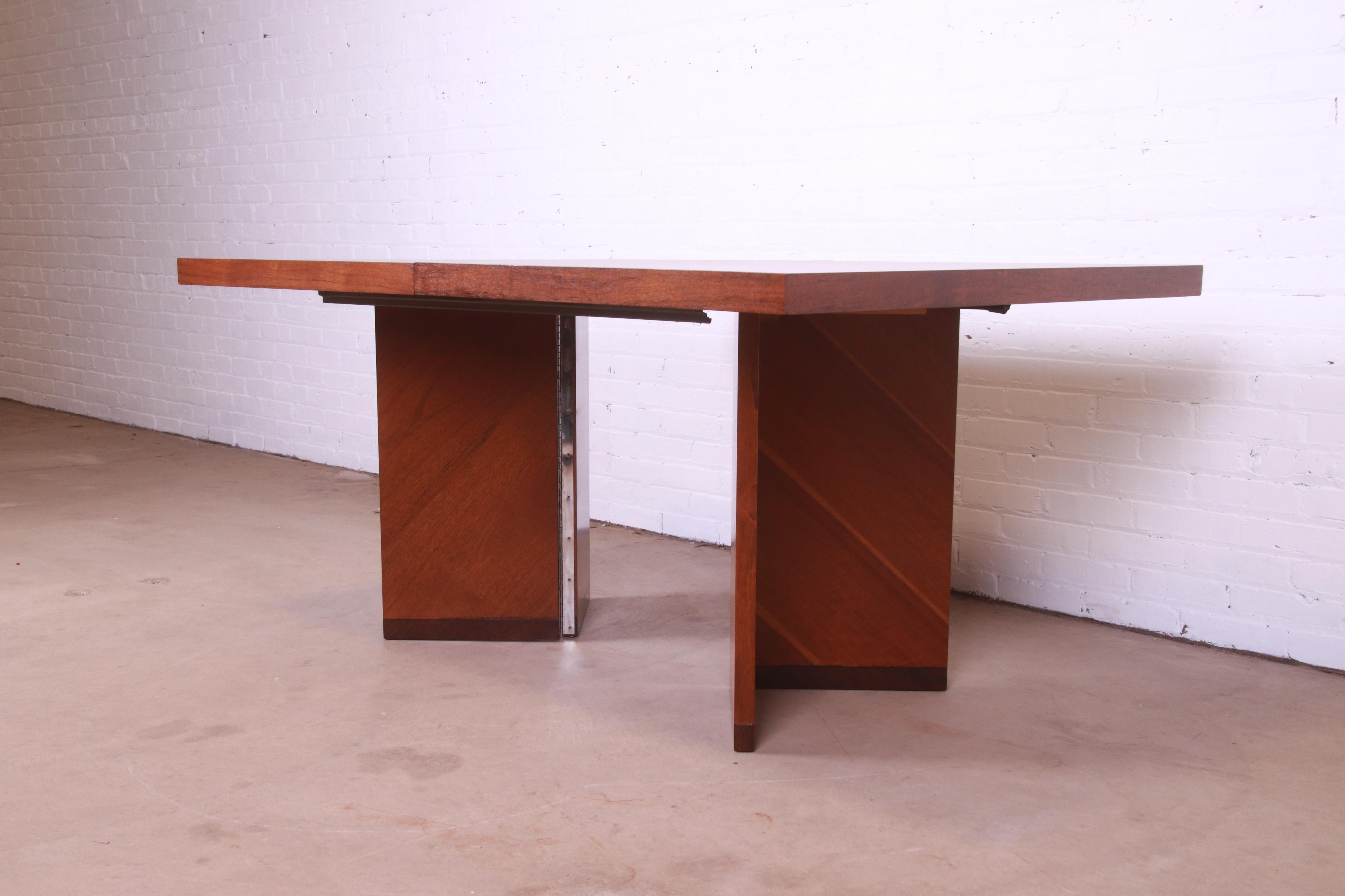 American Lane Mid-Century Modern Walnut Double Pedestal Dining Table, Newly Refinished For Sale