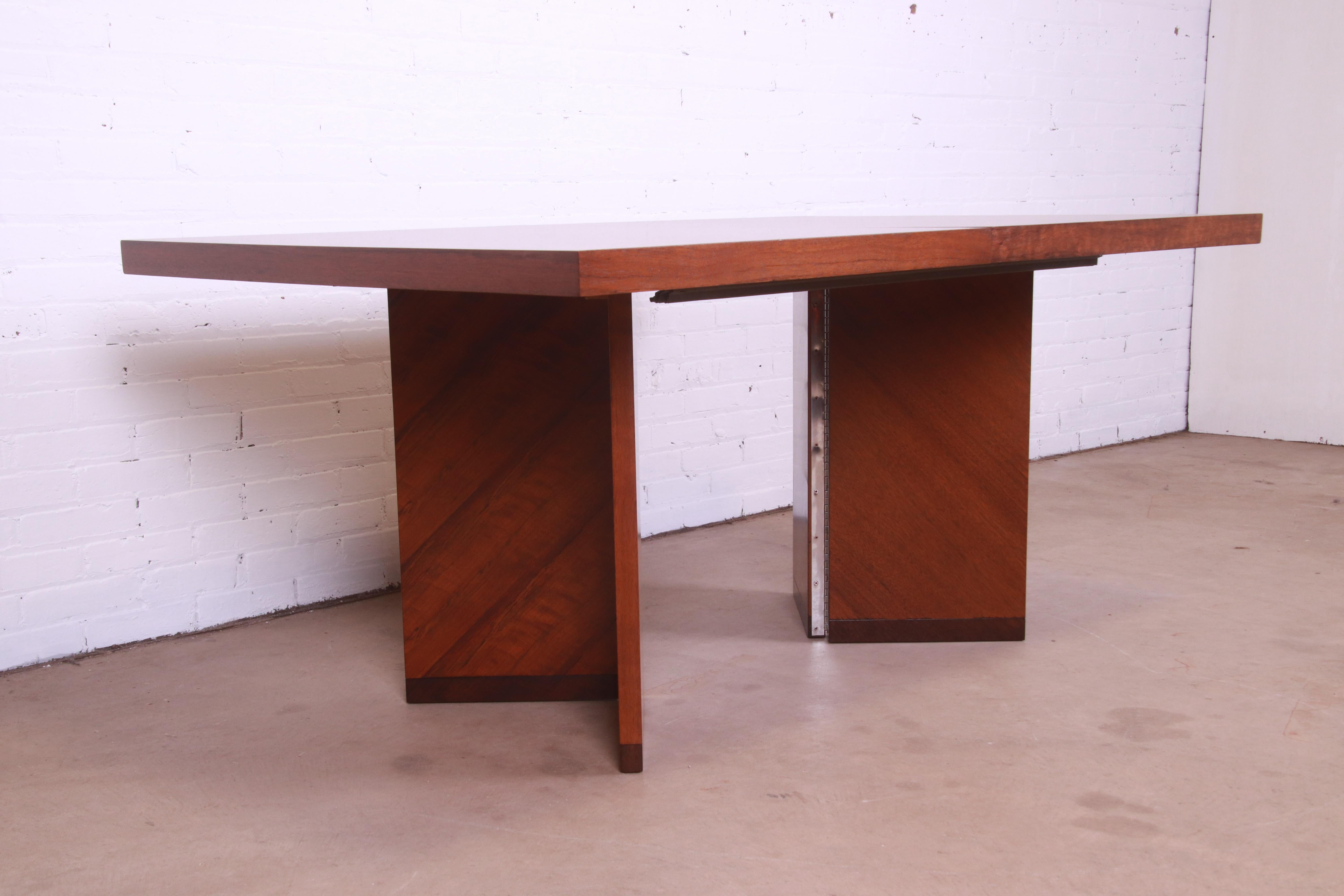 Late 20th Century Lane Mid-Century Modern Walnut Double Pedestal Dining Table, Newly Refinished For Sale