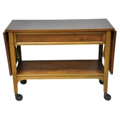Lane Mid Century Modern Walnut Modern One Drawer Drop Leaf Rolling Bar Cart