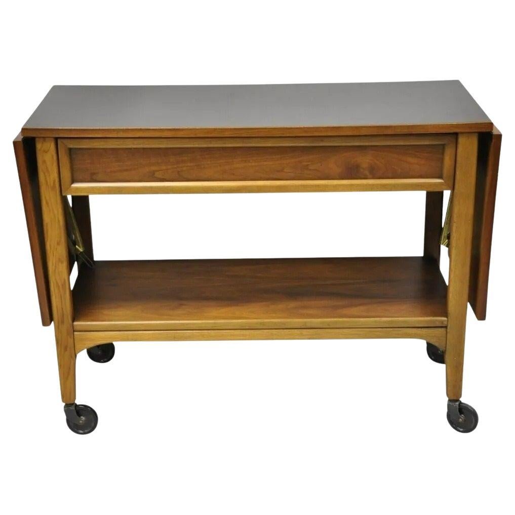 Carrito de bar rodante Lane Mid Century Modern Walnut One Drawer Drop Leaf