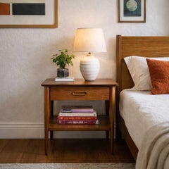 Lane Mid-Century Modern Walnut Nightstands with Lower Shelf, Pair