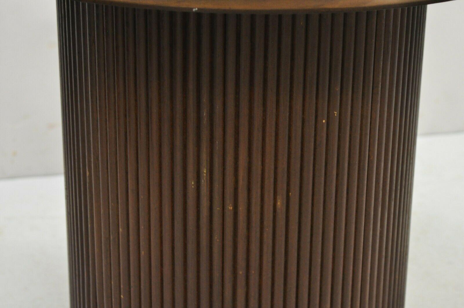 American Lane Mid-Century Modern Walnut Round Black Laminate Top Drum Side Table