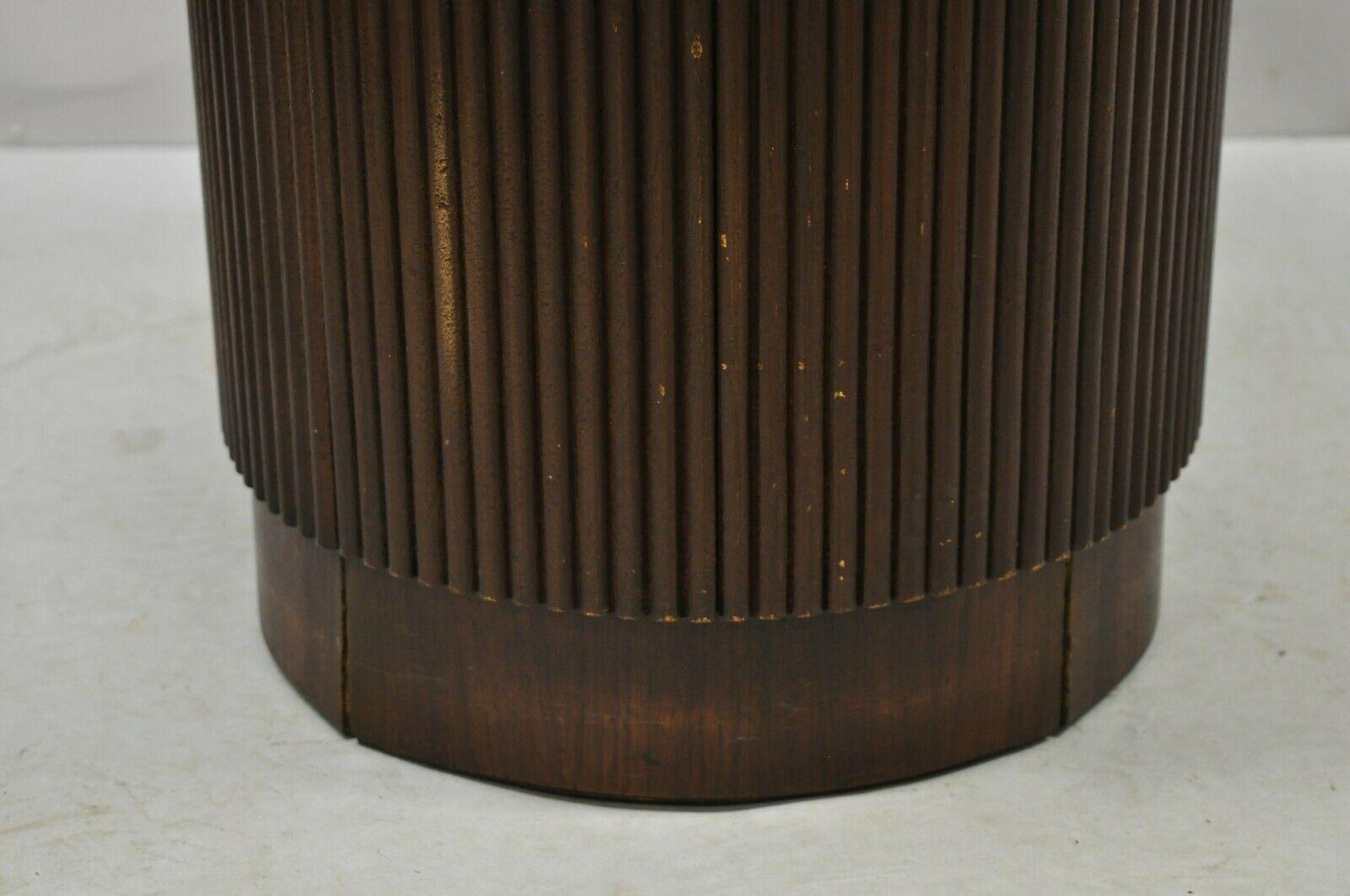 20th Century Lane Mid-Century Modern Walnut Round Black Laminate Top Drum Side Table