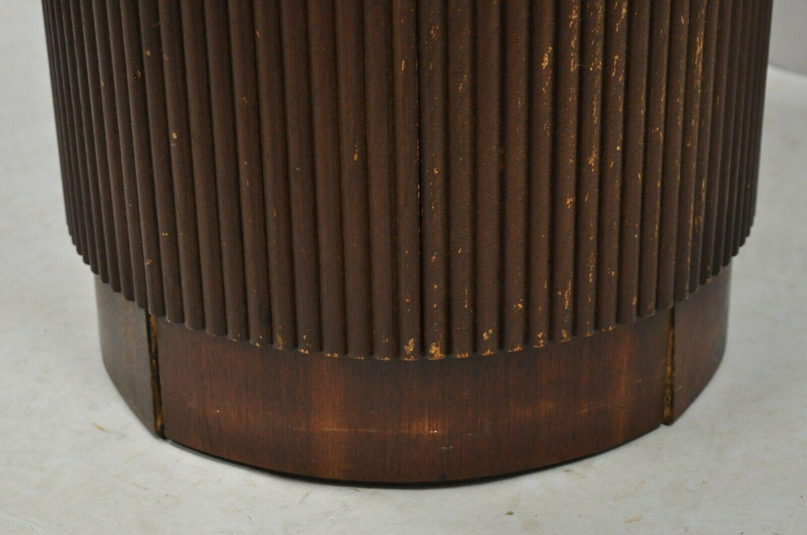 Lane Mid-Century Modern Walnut Round Black Laminate Top Drum Side Table 1