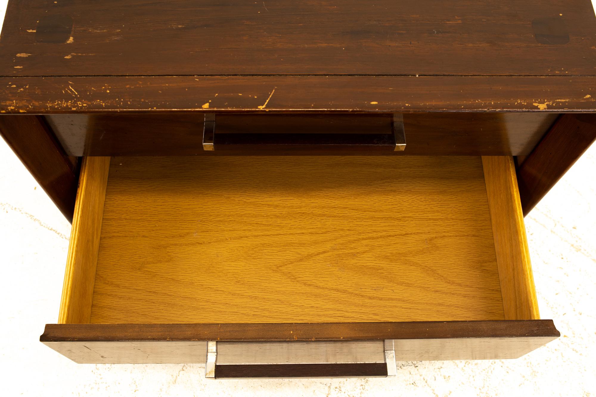 Lane Tower Suite Mid Century Walnut & Rosewood Nightstands - Pair 3