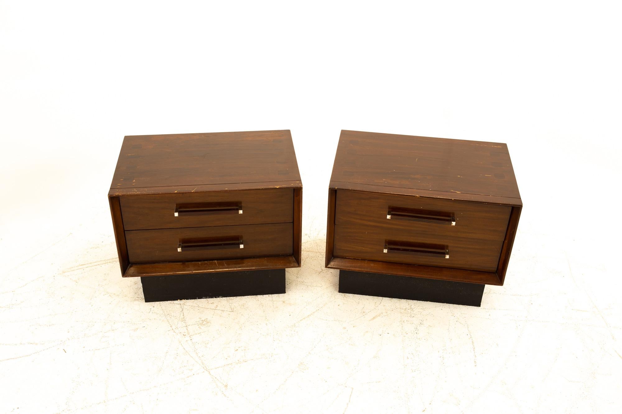 Lane Tower Suite Mid Century Walnut & Rosewood Nightstands - Pair 4