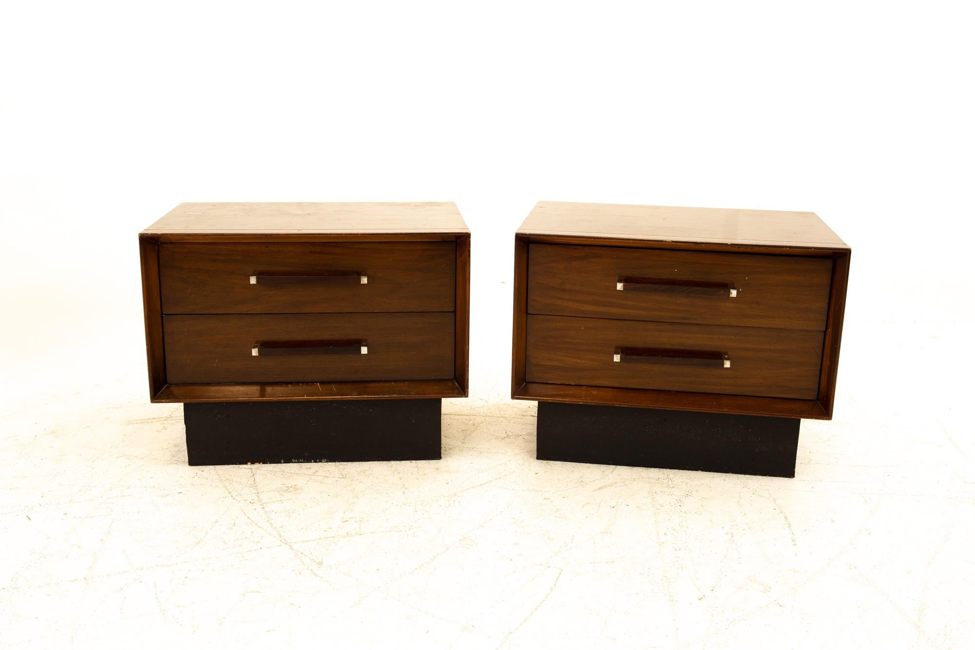 Lane Mid Century Rosewood Night stands - Pair
Each nightstand measures: 26 wide x 18 deep x 20 high

All pieces of furniture can be had in what we call Restored Vintage Condition. That means the piece is restored upon purchase so it’s free of