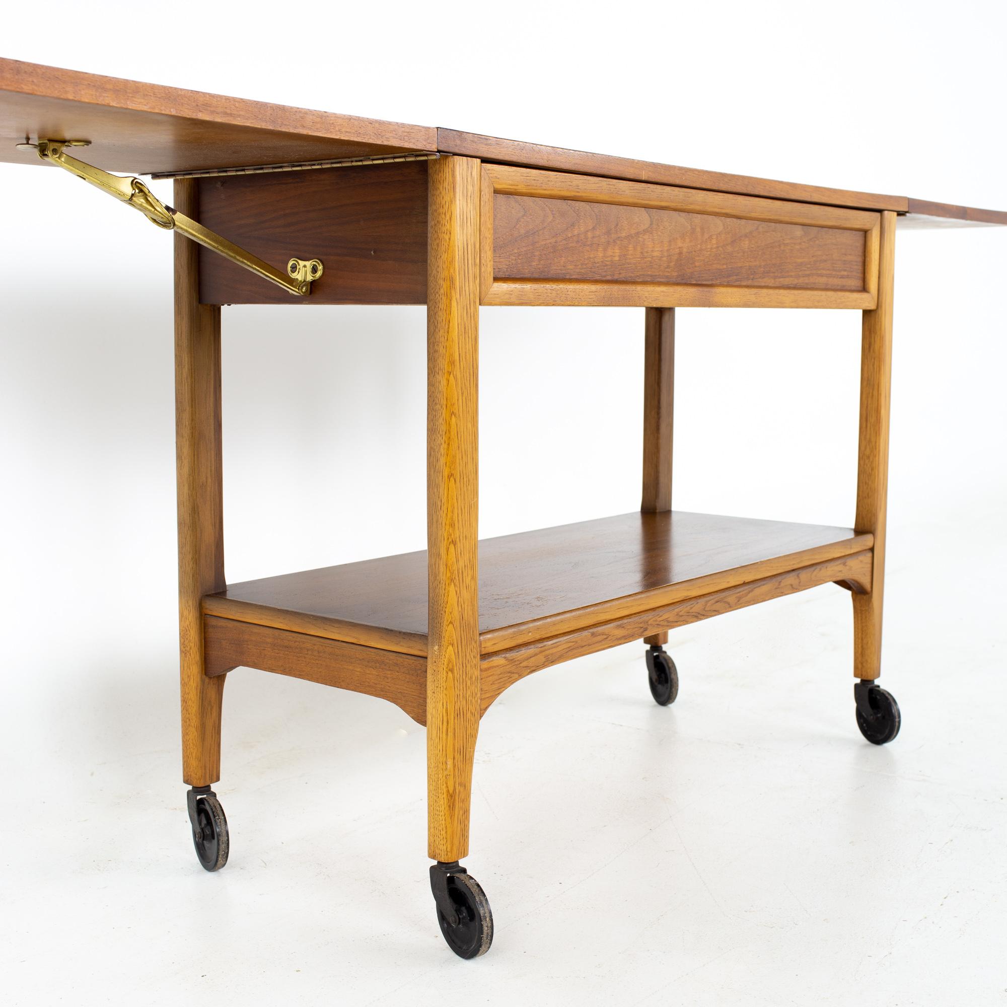 Lane Mid Century Walnut and Black Laminate Expandable Bar Cart In Good Condition In Countryside, IL