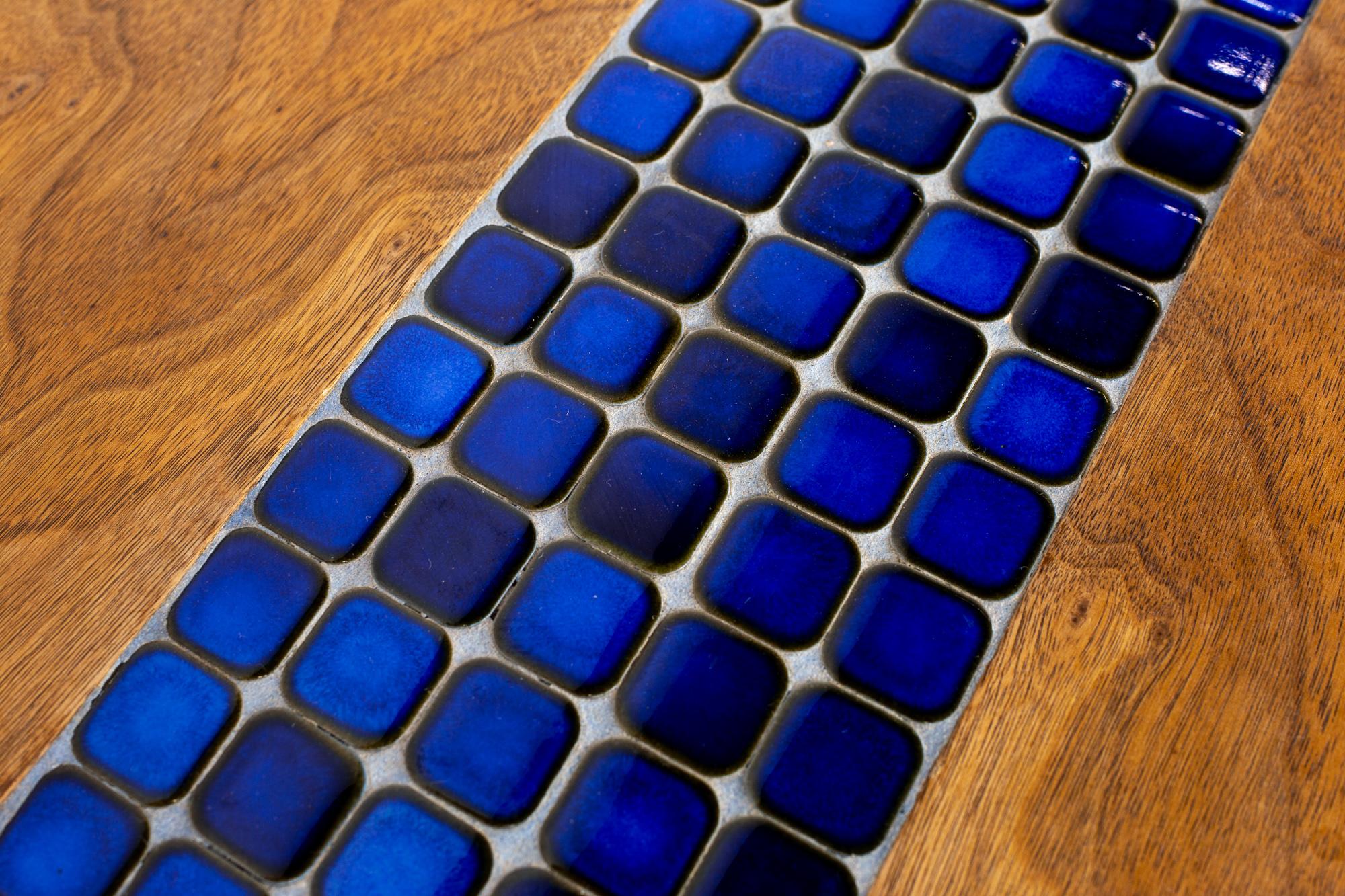 Lane Mid Century Walnut and Blue Mosaic Tile Coffee Table 4