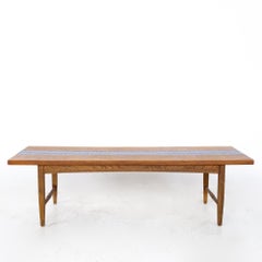 Lane Mid Century Walnut and Blue Mosaic Tile Coffee Table