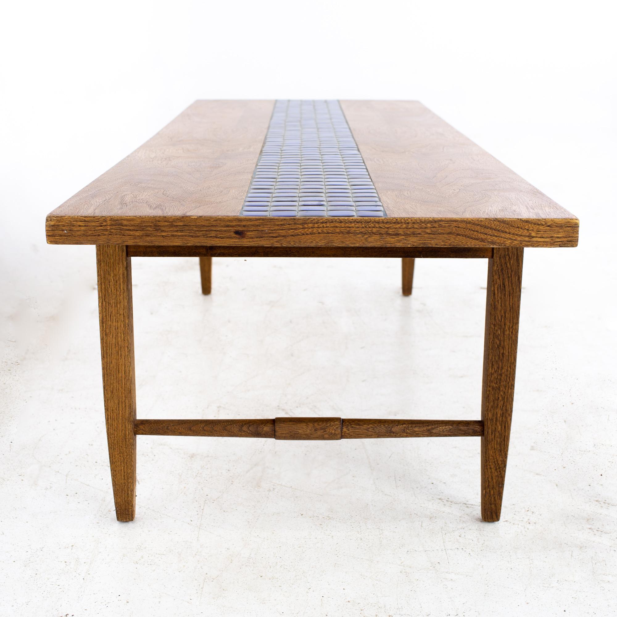 Lane Mid Century Walnut and Blue Mosaic Tile Coffee Table In Good Condition In Countryside, IL