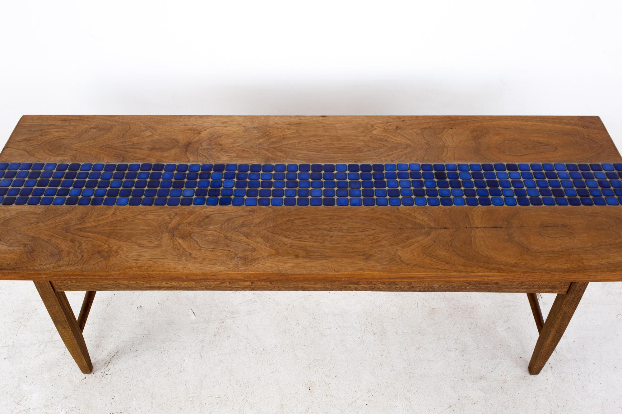 Lane Mid Century Walnut and Blue Mosaic Tile Coffee Table 2